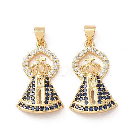 Brass Micro Pave Blue Cubic Zirconia Pendants CU-H002-03G-1