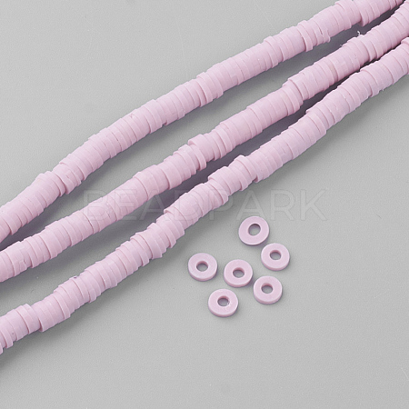 Flat Round Handmade Polymer Clay Bead Spacers CLAY-R067-4.0mm-26-1