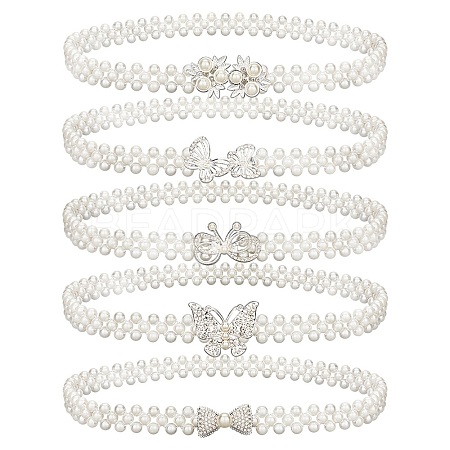 5Pcs 5 Style Acrylic Pearl Braided Stretch Chain Belt with Alloy Clasp AJEW-GA0004-49-1