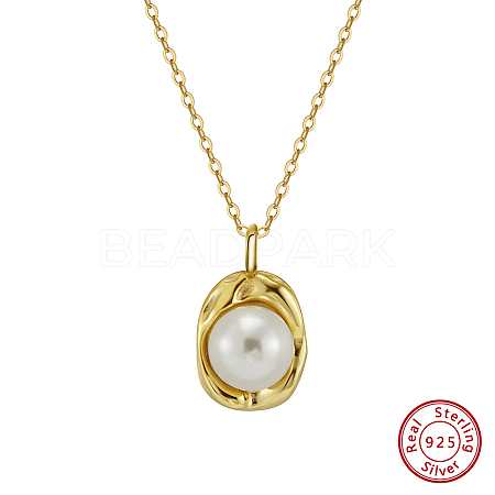Shell Pearl Oval Pendant Necklaces NJEW-L125-008G-1