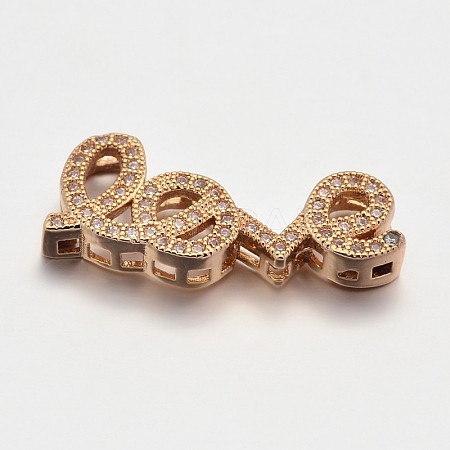 CZ Brass Micro Pave Grade AAA Cubic Zirconia Word Love Beads for Valentine's Gift Making KK-O061-06RG-NR-1