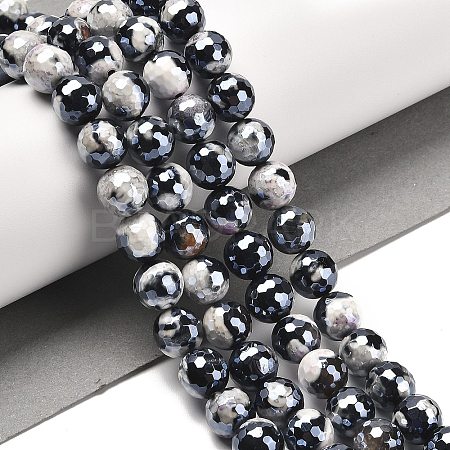 Electroplated Natural Fire Crackle Agate Round Beads Strands G-G0006-A02-03-1
