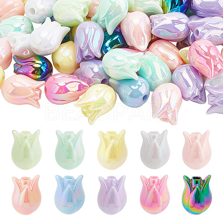 100Pcs 10 Colors UV Plated Acrylic Beads SACR-AR0001-16-1