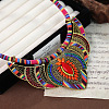 Bohemian Style Colorful Flower Alloy Coral Rhinestone & Polyester Cord Pendant Bib Necklaces for Women FS-WG73F41-01-2