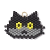 Handmade Glass Seed Beaded Cat Head Shape Pendants PALLOY-MZ00933-01-1
