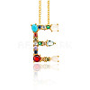 Golden Brass Micro Pave Cubic Zirconia Initial Pendants Necklaces NJEW-S069-JN002-E-1