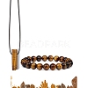 Natural Tiger Eye Beads Stretch Bracelets & Pendant Necklaces Sets for Men PW-WGF85DB-04-1
