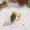 304 Stainless Steel with Natural Gemstone Cuff Open Rings for Women FS3382-2