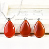 Teardrop Natural Carnelian Pendant Necklaces & Dangle Earrings Sets FS-WGAC060-05-1