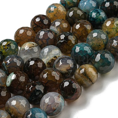 Faceted Natural Dragon Veins Agate Beads Strands G-F447-12mm-P03-1