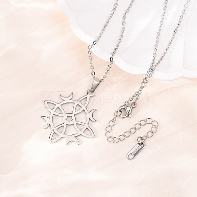 304 Stainless Steel Sun Moon Symbol Cutout Pendant Cable Chain Necklaces for Men Women NJEW-K308-07P-1