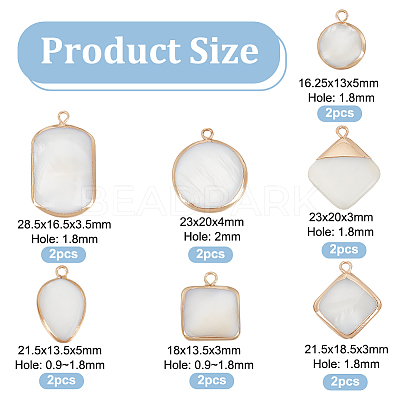 14Pcs 7 Styles Natural Freshwater Shell Pendants SHEL-BC0001-035-1
