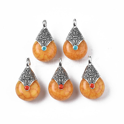 Tibetan Style Resin Pendants RESI-T022-16D-1