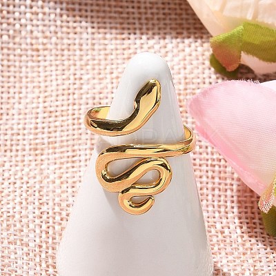 304 Stainless Steel Snake Open Cuff Rings for Women LS-RJEW-Z077-01G-09-1