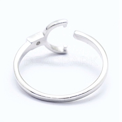 Anti-Tarnish Adjustable Rhodium Plated 925 Sterling Silver Cuff Finger Design Ring Mounts Fittings with Pearl Seat STER-I016-045P-1