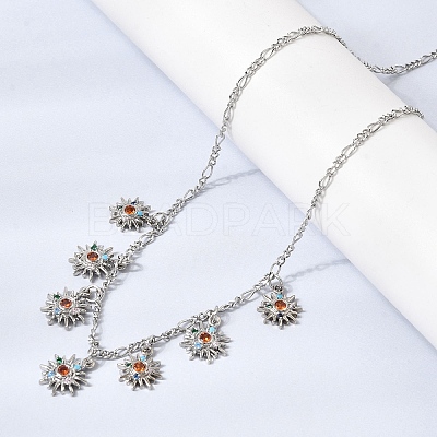 Brass Micro Pave Cubic Zirconia Sun Pendant Necklaces NJEW-B157-16P-1