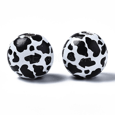 Painted Natural Wood European Beads WOOD-S057-054-1