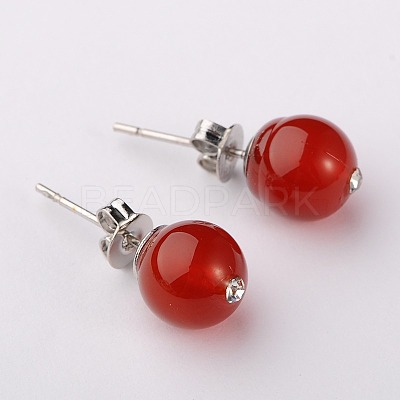 Gemstone Round Bead Ball Stud Earrings EJEW-JE01165-02-1