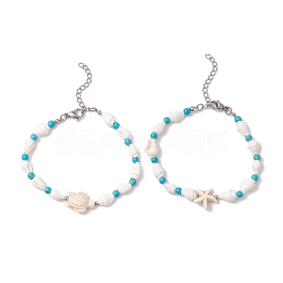 2Pcs 2 Styles Shell Beaded Bracelets BJEW-TA00586-02-1
