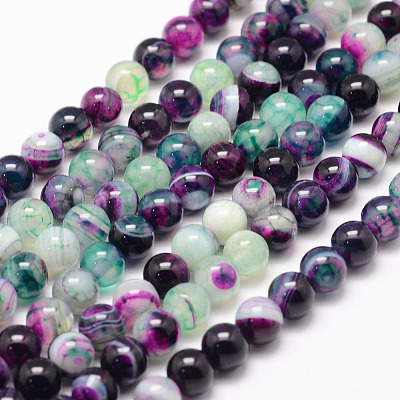 Natural Striped Agate/Banded Agate Bead Strands G-K155-A-8mm-10-1