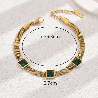 Elegant 201 Stainless Steel Glass Wide Cuff Bracelet for Women GZ3704-1-1