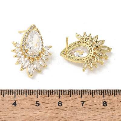 Brass & Clear Teardrop Cubic Zirconia Stud Earrings with Marquise Accents for Women KK-CBA36A2-12G-1