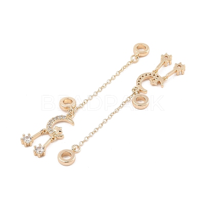 Rack Plating Moon & Star Brass Clear Cubic Zirconia European Safety Chains KK-F879-24G-1