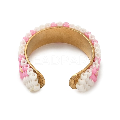 Glass Beads with 304 Stainless Steel Cuff Rings RJEW-MZ00031-1