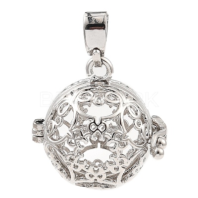 Rack Plating Brass Bead Cage Pendants KK-D025-01D-P-1
