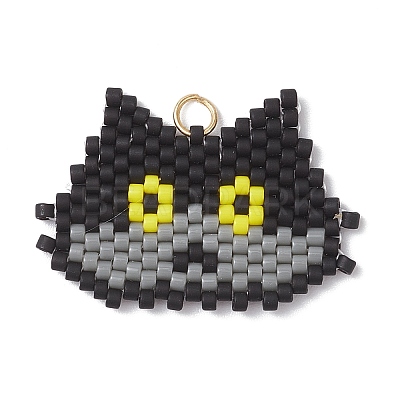 Handmade Glass Seed Beaded Cat Head Shape Pendants PALLOY-MZ00933-01-1