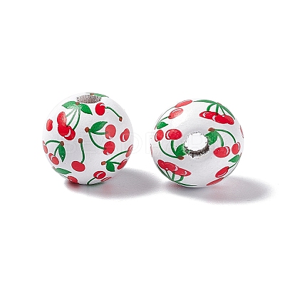 Fruit Printed Wood European Beads WOOD-G013-01C-1