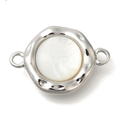 Brass Pave Natural White Shell Flat Round Connector Charms KK-K388-79P-1