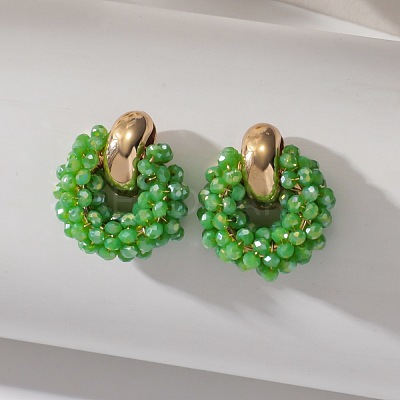 Iron & Glass Bead Ring Stud Earrings FS-WG96D15-08-1