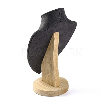 Bust Shaped Microfiber & Wood Jewelry Necklace & Earrings Display Stands NDIS-H042-01B-02-1