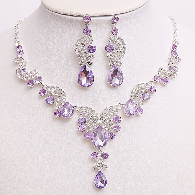 Teardrop & Moon Alloy Rhinestone Pendant Necklace & Stud Dangle Earring FS-WG0A8BD-03-1
