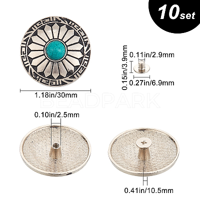 10Pcs 1-Hole Alloy & Turquoise Decorative Rivets FIND-GF0003-47-1