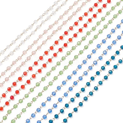 Handmade 304 Stainless Steel Glass Rondelle Link Chains AJEW-JB01460-1
