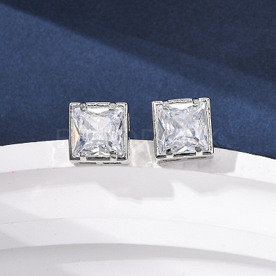Brass Micro Pave Clear Cubic Zirconia Stud Earrings EJEW-C174-02B-P-1