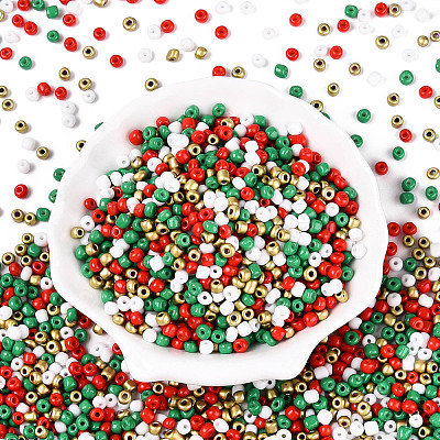 6/0 Christmas Theme Baking Paint Glass Seed Beads SEED-S002-KM-01-1