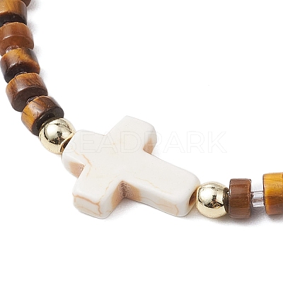 Natural Tiger Eye Beads Link Bracelets for Women Men BJEW-JB11467-04-1