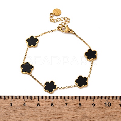 Flower Resin Link Chain Bracelets BJEW-K247-01G-03-1