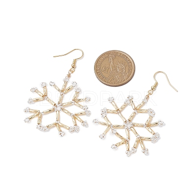 Glass Snowflake Dangle Earrings EJEW-MZ00253-02-1