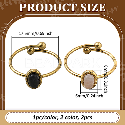2Pcs 2 Colors Stainless Steel with Synthesis Gemstone Adjustable Cuff Rings RJEW-GO0001-37C-1