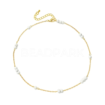 5MM Round Natural Howlite Beads Brass Cable Chain Necklaces for Women NJEW-JN06378-01-1
