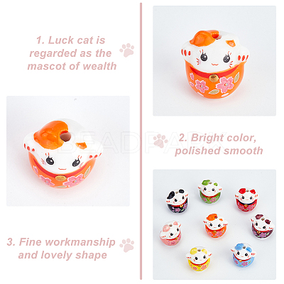 16Pcs 8 Colors Printed Handmade Porcelain Beads PORC-OC0001-11-1