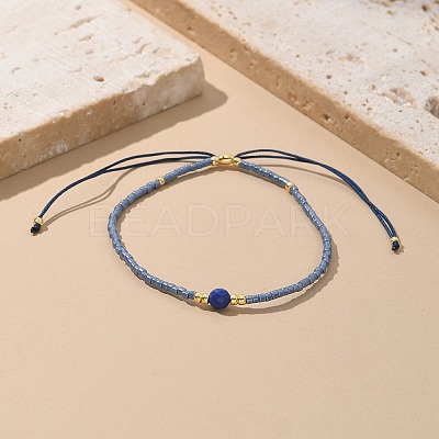 Adjustable Natural Lapis Lazuli Braided Bead Bracelets BJEW-F391-A10-1