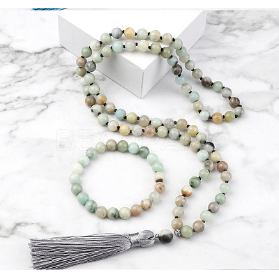 Natural Amazonite Round Beaded Pendant Necklaces & Bracelets Sets FS-WG9D102-26-1