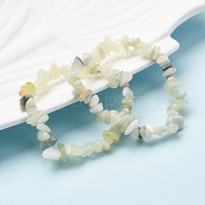 Unisex Chip Natural New Jade Beaded Stretch Bracelets BJEW-S143-50-1