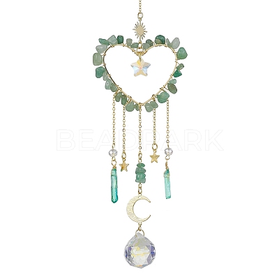 Natural Green Aventurine Chip Beads with Brass Findings Pendant Decorations HJEW-JM01814-03-1