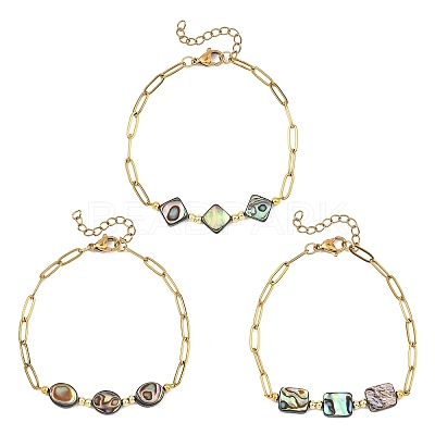 Abalone Shell/Paua Shell Beads Link Bracelets BJEW-JB13824-1